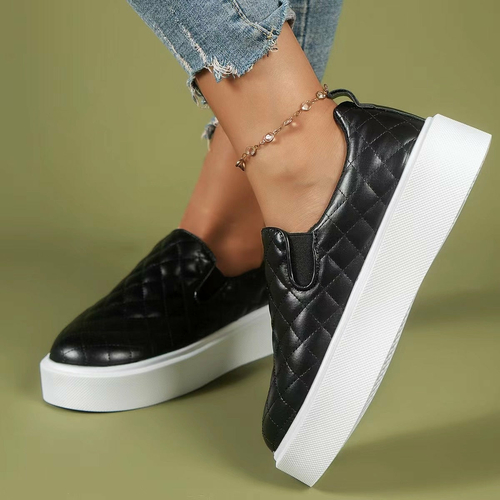 Slip-on Casual Platform Shoes Lightweight Flats Loafers Black/White - Image 4