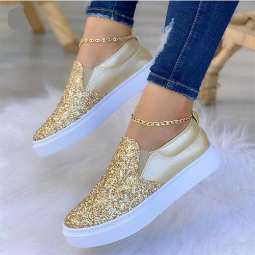 Moccasins Glitter Flat Female Loafers Shoes Black/Rose Gold/Black/Gold - Image 2