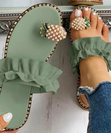 Pineapple Pearl Beach Slides Flat Toe Casual Womens Slippers