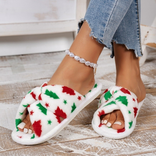 Christmas Tree Pattern Furry Bedroom Slippers - Image 3
