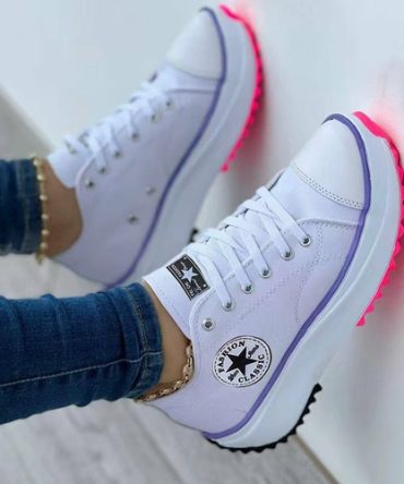 Flat Lace-Up Sneakers Pattern Canvas Casual Sport Shoes