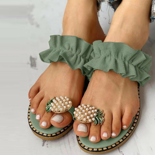 Pineapple Pearl Beach Slides Flat Toe Casual Womens Slippers - Image 2