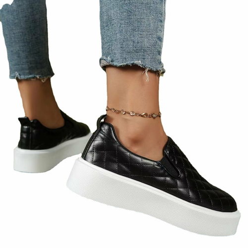 Slip-on Casual Platform Shoes Lightweight Flats Loafers Black/White - Image 3