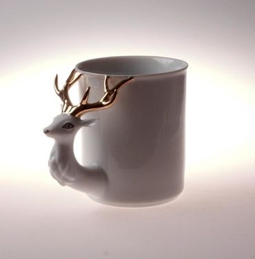 Retro Style Deer Porcelain Cup with Stripes l 12oz