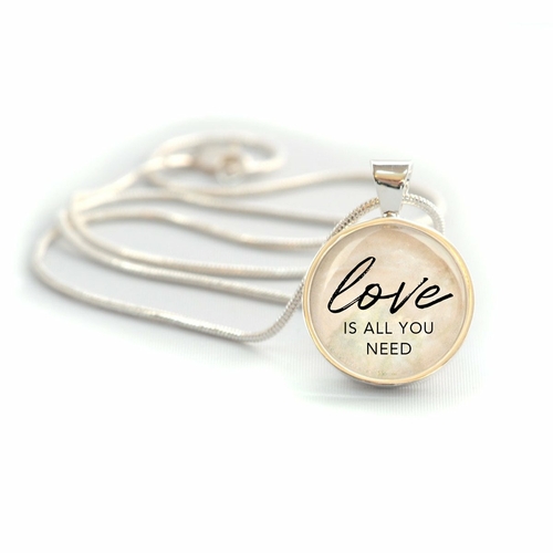 "Love Is All You Need" Silver-Plated Pendant Necklace (20mm) - Image 2