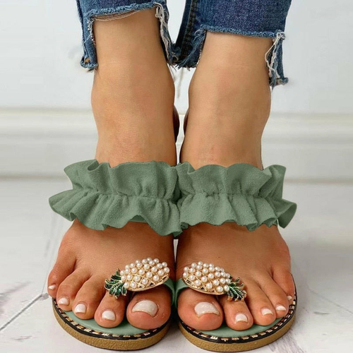 Pineapple Pearl Beach Slides Flat Toe Casual Womens Slippers - Image 6
