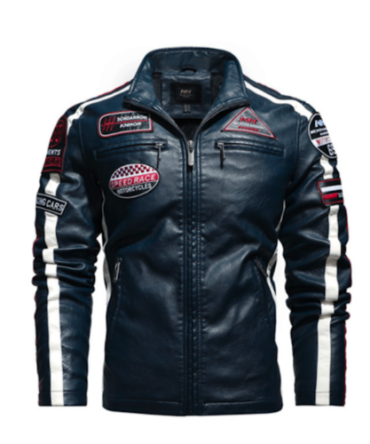 Mens Biker Vegan Leather Jacket With Badges