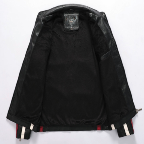 Mens Biker Vegan Leather Jacket With Badges - Image 7