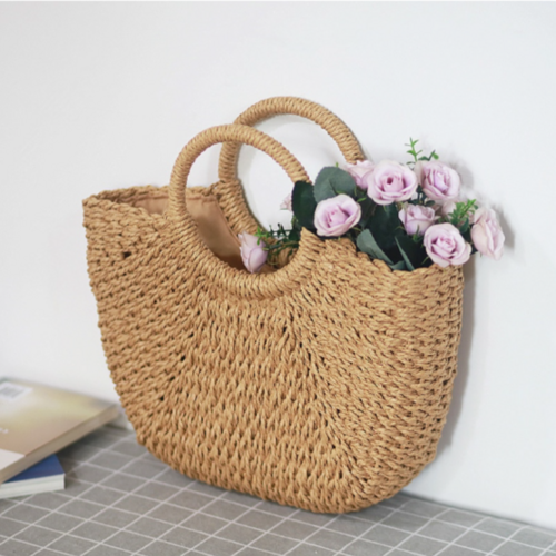 Summer Top Handle Semi Circle Straw Bag - Image 2