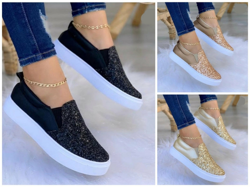 Moccasins Glitter Flat Female Loafers Shoes Black/Rose Gold/Black/Gold - Image 3