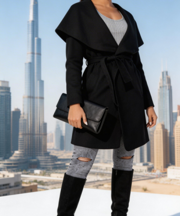 MID LENGTH OVERSIZED BELTED WATERFALL COAT