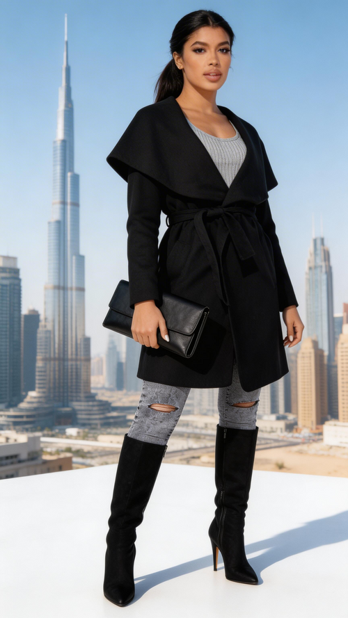 MID LENGTH OVERSIZED BELTED WATERFALL COAT - Image 3