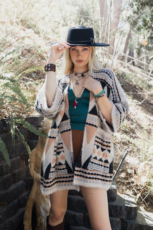 Faux Hair Aztec Pocket Ruana - Image 15