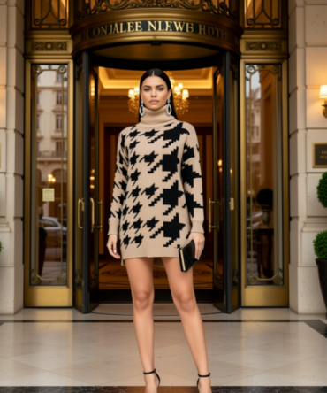 Houndstooth Check Roll Neck Jumper Dress