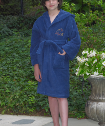Premium Turkish Cotton Hooded Robe for Boys – Navy Blue | Lasting