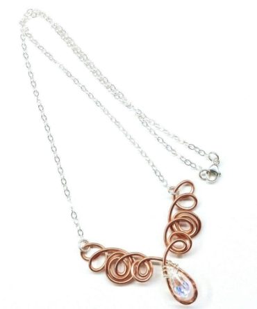 Handmade Wire Sculpted Copper Silver Angel in Flight Necklace