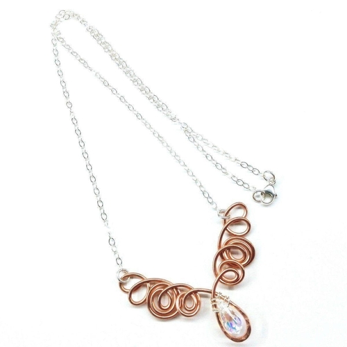 Handmade Wire Sculpted Copper Silver Angel in Flight Necklace