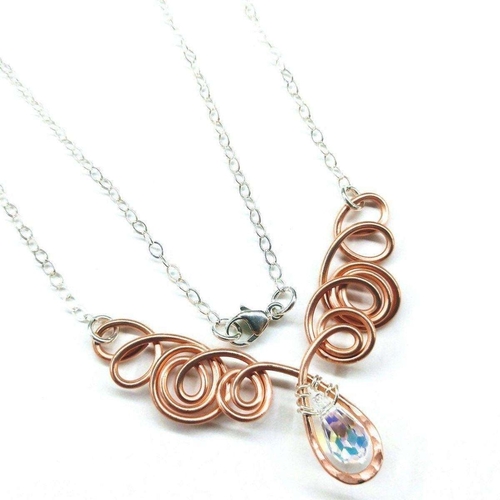 Handmade Wire Sculpted Copper Silver Angel in Flight Necklace - Image 3