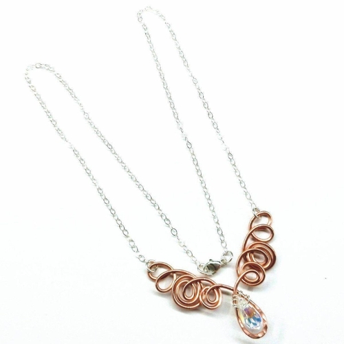 Handmade Wire Sculpted Copper Silver Angel in Flight Necklace - Image 6