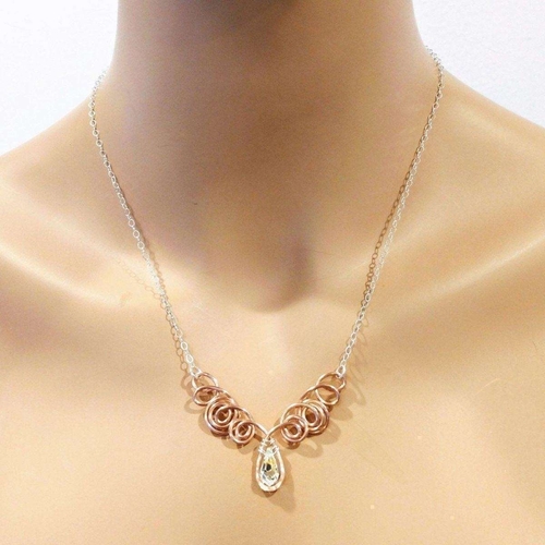 Handmade Wire Sculpted Copper Silver Angel in Flight Necklace - Image 4
