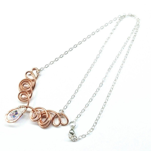 Handmade Wire Sculpted Copper Silver Angel in Flight Necklace - Image 2