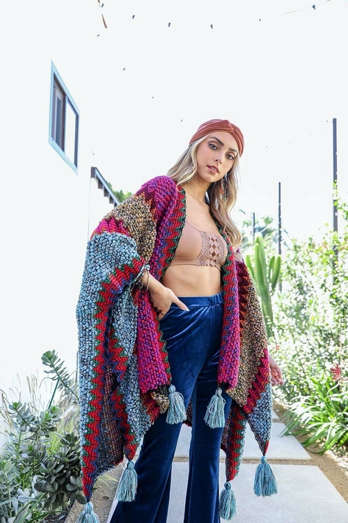 Cuddle Season Crochet Patterned Ruana - Image 4