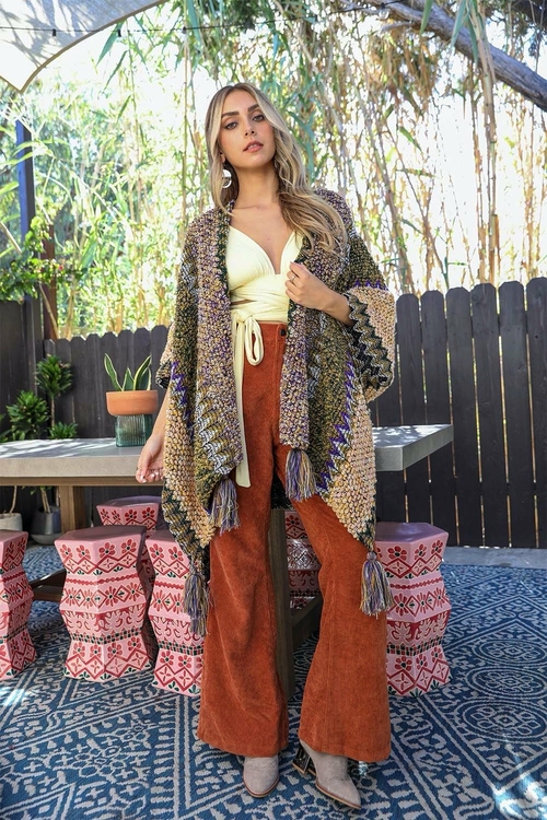 Cuddle Season Crochet Patterned Ruana - Image 6