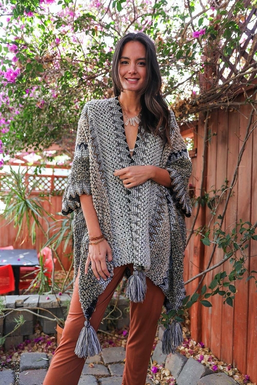 Cuddle Season Crochet Patterned Ruana - Image 8