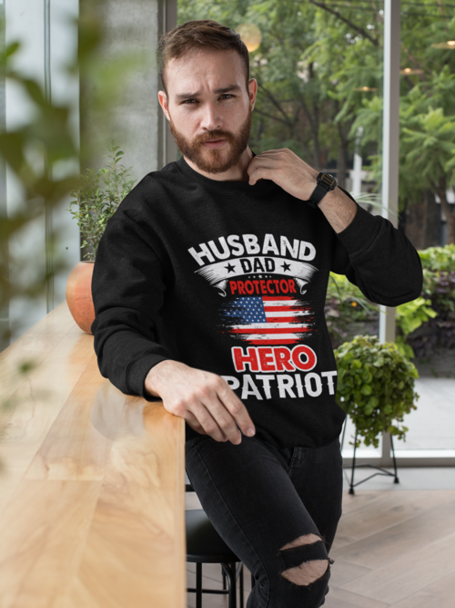 Husband, Dad, Protector, Hero, Patriot Crewneck Sweatshirt - Image 2