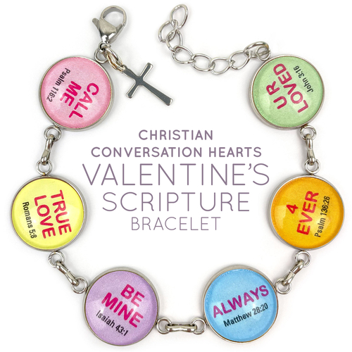 Christian Conversation Hearts Valentine's Scripture Bracelet – Glass - Image 2