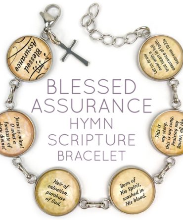 Blessed Assurance Hymn & Scripture Glass Charm Bracelet – Stainless
