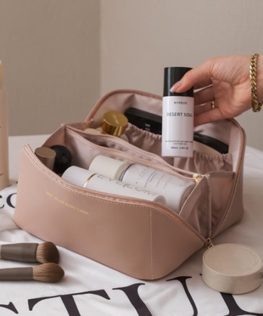 Cosmetic Bag Leather Makeup Organizer Female Toiletry Kit Bags