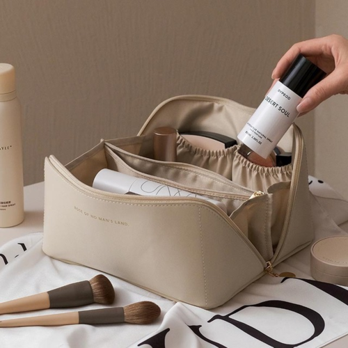 Cosmetic Bag Leather Makeup Organizer Female Toiletry Kit Bags - Image 6