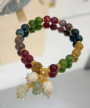 Bohemian Multicolor Beaded Bracelet with Lily of the Valley Charm