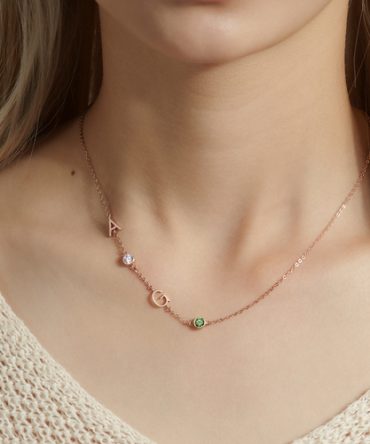 Sideways Letter Necklace, Mom Birthstone Necklace, Initials Necklace