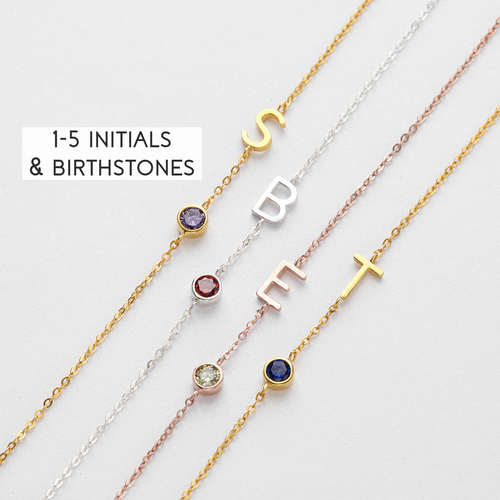 Sideways Letter Necklace, Mom Birthstone Necklace, Initials Necklace - Image 2
