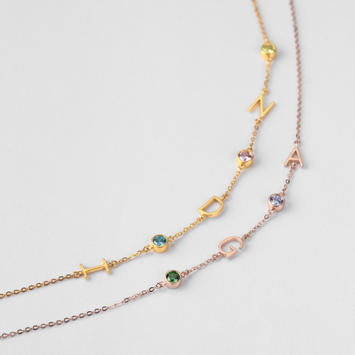 Sideways Letter Necklace, Mom Birthstone Necklace, Initials Necklace - Image 4