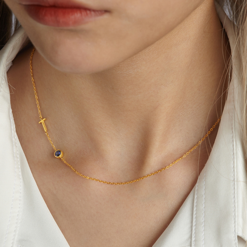 Sideways Letter Necklace, Mom Birthstone Necklace, Initials Necklace - Image 5