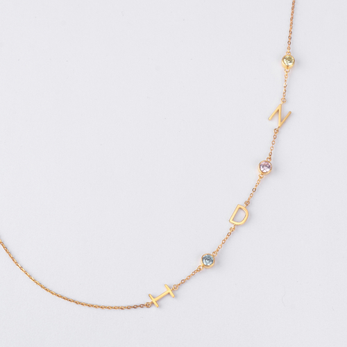 Sideways Letter Necklace, Mom Birthstone Necklace, Initials Necklace - Image 6