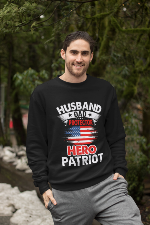 Husband, Dad, Protector, Hero, Patriot Crewneck Sweatshirt - Image 3