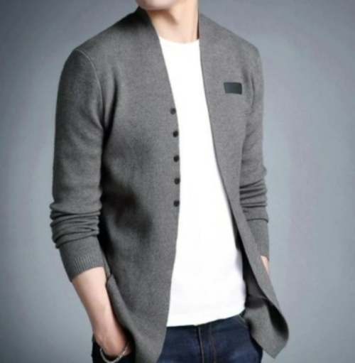 Mens Slim Fit Cardigan with Button Design - Image 2
