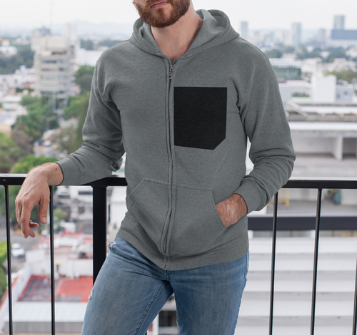 Mens Faux Black Pocket Heavy Blend Zip Up Hoodie - Image 2