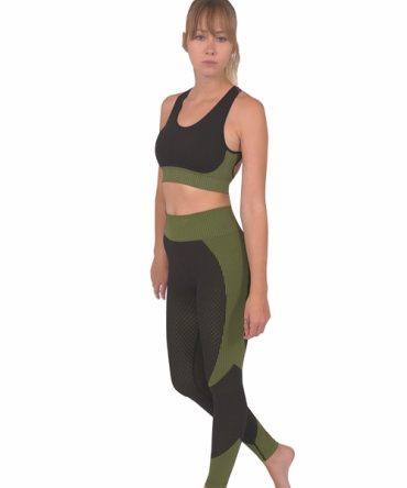 Trois Seamless Sports Bra - Black with Green