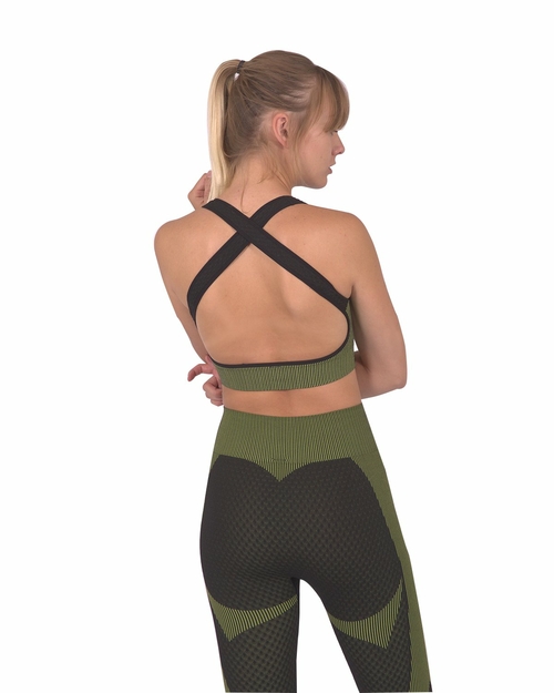 Trois Seamless Sports Bra - Black with Green - Image 4