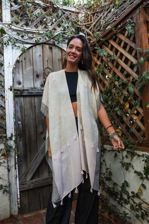 Tropical Leaves Draped Sleeve Kimono - Image 5