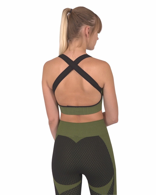 Trois Seamless Sports Bra - Black with Green - Image 5