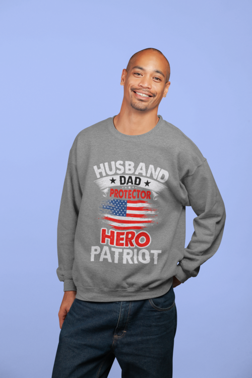 Husband, Dad, Protector, Hero, Patriot Crewneck Sweatshirt - Image 5
