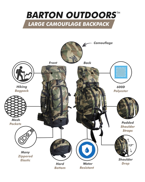Camouflage 30" Hiking/Camping Water-Resistant Mountaineer's Backpack - Image 2
