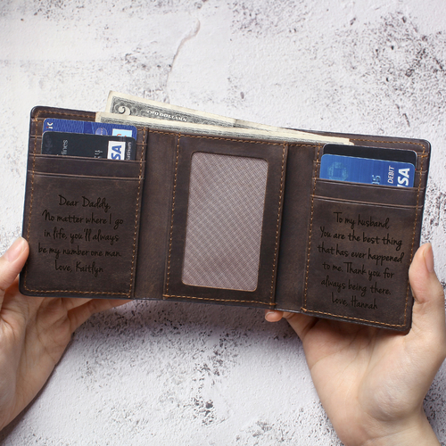 Trifold Mens Wallet, Anniversary Gift for Him, Custom Leather Wallet - Image 3
