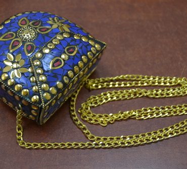 Handmade Blue Shell Clutch Brass Metal Purse